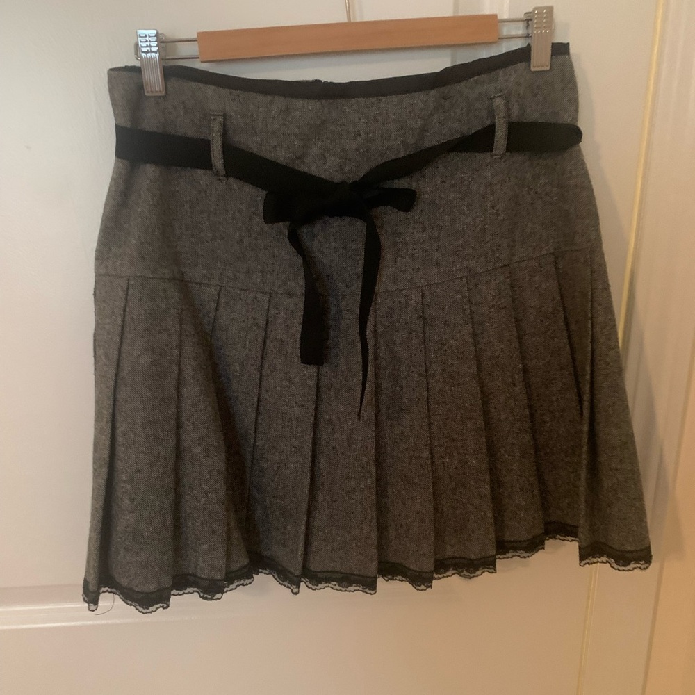 Gray Pleated Skirt with Black Accents